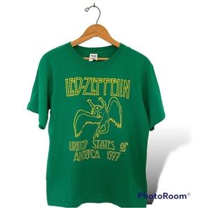 Led Zeppelin US Concert Tour 1977 Retro T-shirt Kelly Green Music 2003 Vtg